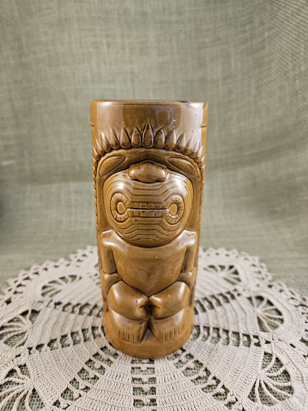 Handcrafted Brown Ceramic Tiki Mug For Your Collection